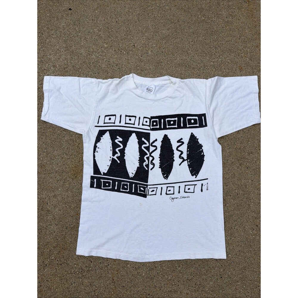 Vintage Lido Cayman Islands 1988 Hand printed White Single Stitch Large Shirt